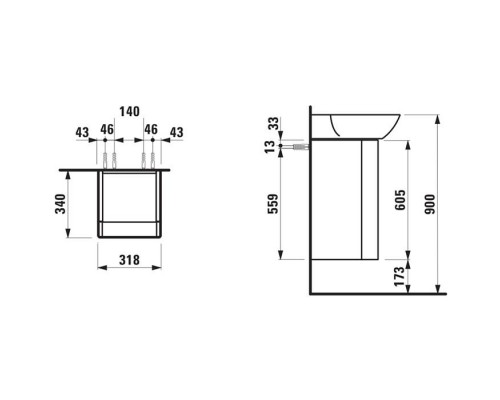 Laufen INO Тумба с раковиной, 32х34х60.5см, с 1 дверцей, с сифоном, с 4 полками, SX, подвесная, покрытие LLC, цвет: белый матовый. 4.2535.1.030.170.1,  8.1030.2.000.104.1