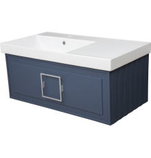 Тумба с раковиной La Fenice Cubo 90 L подвесная, blu grigio, ручка хром, раковина Cubo 90 L