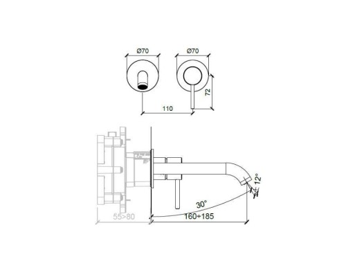 Almar Mixers Смеситель для раковины, настенный, цвет: черный металл брашированный PVD. E210054.AB
