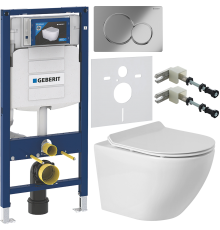 Комплект Унитаз подвесной BelBagno Sfera-r + Крышка Piano BB2111SC с микролифтом + Инсталляция Geberit Duofix UP 320 111.300.00.5 + Кнопка Sigma 01 115.770.21.5 хром + Крепления 111.815.00.1 к стене + Шумоизоляция