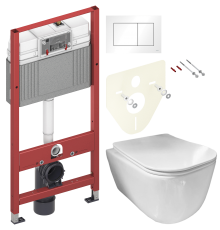 Комплект Унитаз подвесной Ceramicanova New Day CN3005 с микролифтом, безободковый + Инсталляция TECE Base 9400413 4 в 1 с кнопкой смыва
