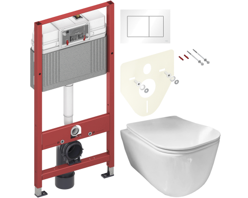 Комплект Унитаз подвесной Ceramicanova New Day CN3005 с микролифтом, безободковый + Инсталляция TECE Base 9400413 4 в 1 с кнопкой смыва
