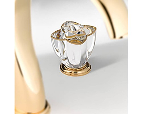 THG Petale de Cristal clair lisere dore Смеситель для раковины, 3 отв., цвет: золото/прозрачный хрусталь с золотым декором. U6E-F01-151