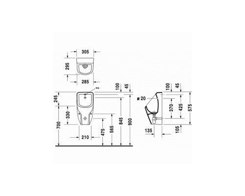 Duravit D-code Писсуар подвесной 30.5x29.5см., без мушки, подвод воды сзади, цвет: белый. 0829300000
