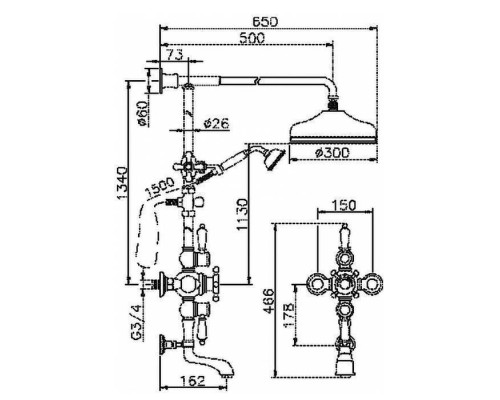 HUBER Victorian Настенная душевая система:термостат для душа,верхний душ,ручной душ с держателем и шланг, цвет: никель матовый. 590.VN32H.AC Акция