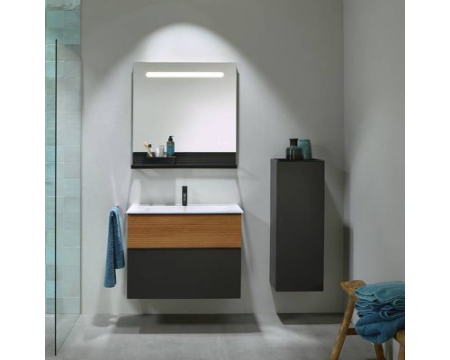 Burgbad Fiumo Комплект подвесной мебели 82х49х61см, с раковиной на 1 отв., ручки черные матовые, цвет: Tectona Dekor Zimt / Graphit Softmatt. SFXN082F3958FOT52G0200C0001*1