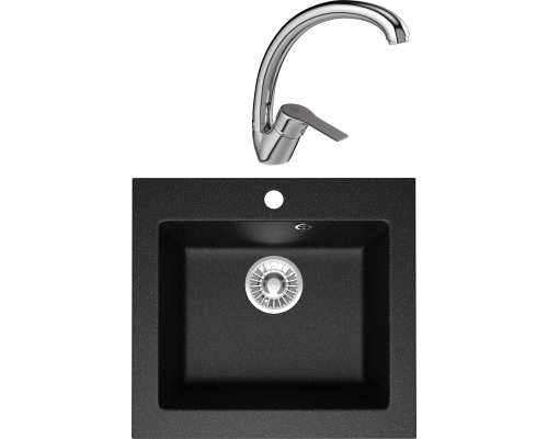 Комплект Мойка кухонная Domaci Болонья М-35-002 черная + Смеситель Равенна