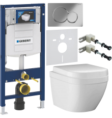 Комплект Унитаз подвесной Grohe Euro Ceramic 39206000 компактный + Крышка 39331001 + Инсталляция Geberit Duofix UP 320 111.300.00.5 + Кнопка Sigma 01 115.770.21.5 хром + Крепления 111.815.00.1 к стене + Шумоизоляция 156.050.00.1