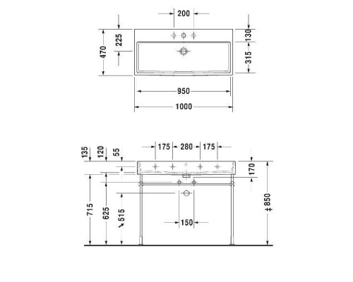 Duravit Vero Air Раковина подвесная, 100х47см, с 2 отв., с переливом, шлифованная, цвет: белый. 2350100024