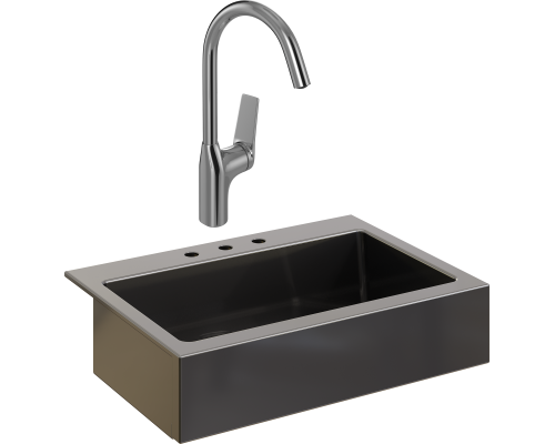 Комплект Мойка кухонная Domaci Сиена 50186-110 с 3 отверстиями, черная матовая + Смеситель STWORKI HDA5708XH2