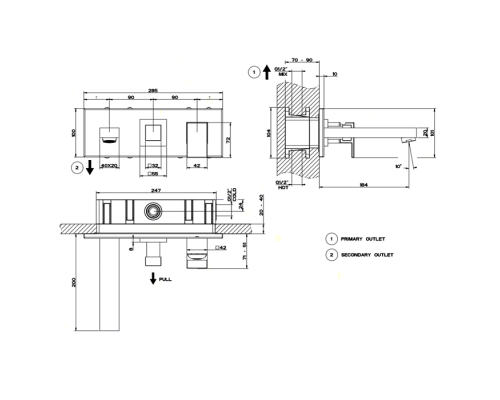 Gessi Rettangolo Встраиваемый смеситель с изливом и переключателем PULL, внешние части, цвет: хром. 44907#031