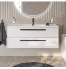 Тумба с раковиной Cezares Eco Cer-N 120, bianco lucido, раковина Duet 120, ручки черные матовые