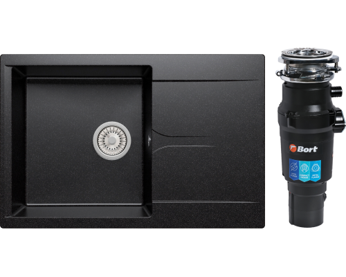 Комплект Мойка Polygran Gals 760 черная + Измельчитель Bort Titan 7000