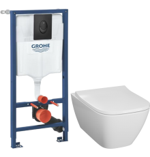Комплект Унитаз подвесной Geberit Smyle Square 500.683.01.1 + Инсталляция Grohe Rapid SL 1000044 3 в 1 с панелью смыва