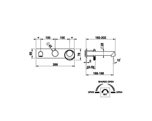 Gessi Anello Встраиваемый однорычажный смеситель на 2 выхода с перекл. и изливом, внешняя часть, цвет: хром. 63341#031