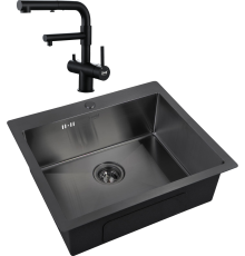 Комплект Мойка кухонная Zorg Inox PVD 5951 grafit + Смеситель Sanitary SZR-3216 Grafit графит