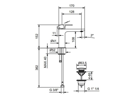 Fantini Myo Смеситель для раковины на 1 отв., цвет: хром. 61 02 V604F