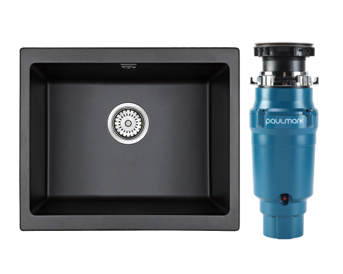 Комплект Мойка Paulmark Gera 60 PM205546-BL черный + Измельчитель Intenso