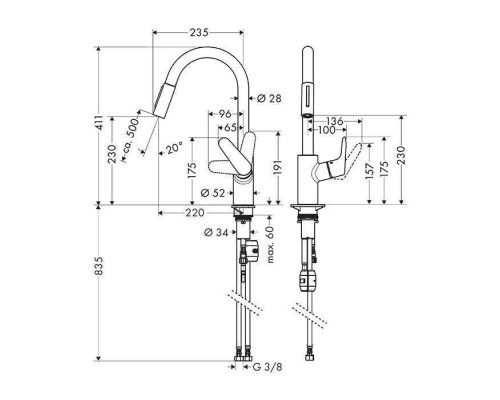 Hansgrohe Focus Кухонный смеситель 240, однорычажный, с вытяжным изливом 2jet, цвет: черный матовый. 31815670 Hansgrohe Focus Кухонный смеситель 240, однорычажный, с вытяжным изливом 2jet, цвет: черный матовый. 31815670