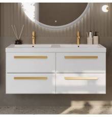 Тумба с раковиной Cezares Eco 120 4 ящика, ручки сатиновое золото, bianco opaco