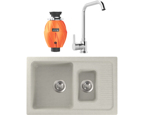 Комплект Мойка кухонная FOSTO КМ 77-49 метель + Смеситель MEGA Ege MG-PL10 хром + Измельчитель Omoikiri Nagare 500