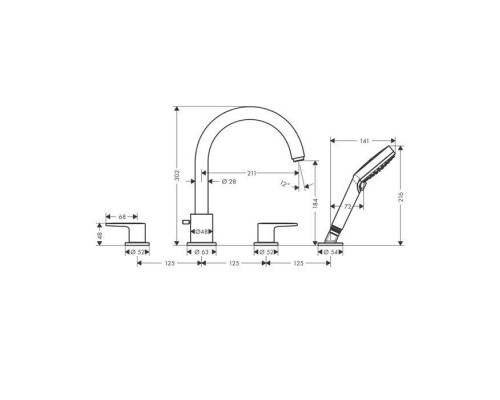 Hansgrohe Vernis Blend Смеситель на край ванны, на 4 отв, цвет: матовый черный . 71456670 Hansgrohe Vernis Blend Смеситель на край ванны, на 4 отв, цвет: матовый черный . 71456670