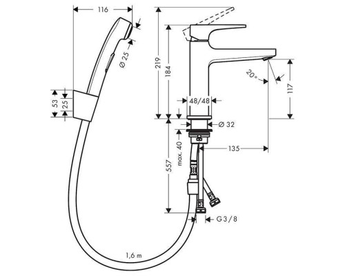 Hansgrohe Metropol Смеситель для биде, на 1 отв., с ручным душем, цвет: хром. 32522000 Hansgrohe Metropol Смеситель для биде, на 1 отв., с ручным душем, цвет: хром. 32522000