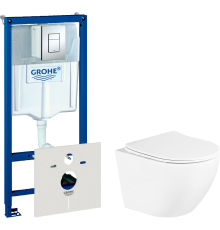 Комплект Унитаз подвесной BelBagno Uno BB3105CHR/SC + Инсталляция Grohe Rapid SL 38772001 3 в 1 с кнопкой смыва + Шумоизоляция 37131000
