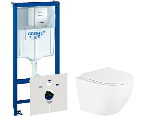 Комплект Унитаз подвесной BelBagno Uno BB3105CHR/SC + Инсталляция Grohe Rapid SL 38772001 3 в 1 с кнопкой смыва + Шумоизоляция 37131000