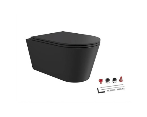 Alice Hide Round Унитаз 57х37см., подвесной, безободковый, с сиденьем и крышкой с микролифтом, с набором для крепления, цвет: чёрный матовый. 31170108SET