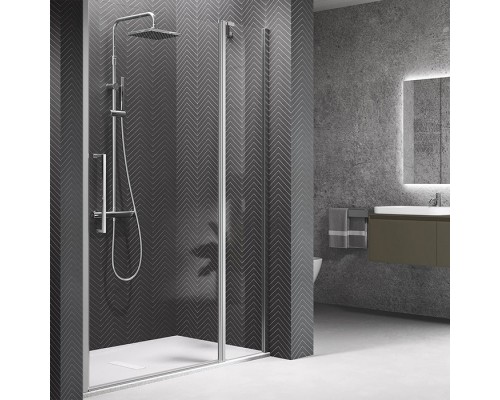 Novellini Young Душевая дверь правая/левая 87-91х200см., для ниши, распашная с неподвижным сегментом, стекло, цвет: хром. Y22P87-1K