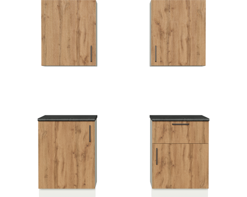 Кухонный гарнитур Domaci Болонья 180 см, фасад дуб вотан, ручка черная, столешница луна KUH-708304