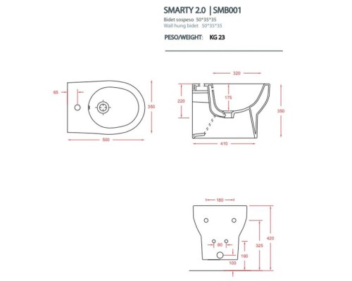 ARTCERAM/HIDRA SMARTY Биде подвесное 35х50 см, с 1 отв под смеситель, цвет: белый. SMB001 01 00 ARTCERAM/HIDRA SMARTY Биде подвесное 35х50 см, с 1 отв под смеситель, цвет: белый. SMB001 01 00