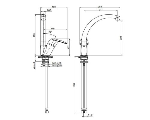 Fima Carlo Frattini Kitchen Смеситель для кухни, на 1 отв., цвет: хром. F3207/2CR.ES