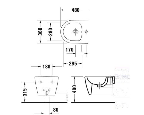 Duravit Bento Starck Box Биде подвесное 37x48см, с 1 отв., HygieneGlaze, цвет: белый матовый. 2299153000