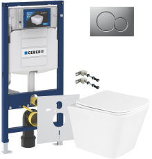 Комплект Унитаз подвесной BelBagno Due BB3103CHR/SC + Крепления Geberit Duofix 111.815.00.1 к стене + Шумоизоляция 156.050.00.1 + Инсталляция UP 320 111.300.00.5 + Кнопка Sigma 01 115.770.JQ.5 лакированная, матовый хром