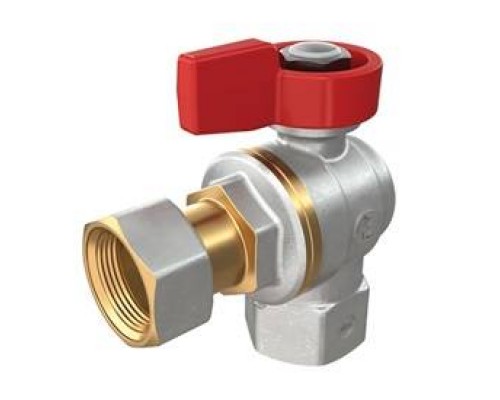 Кран шаровой 1/2F x 1/2гайка, угловой c вн. резьбой для котлов и счетчиков