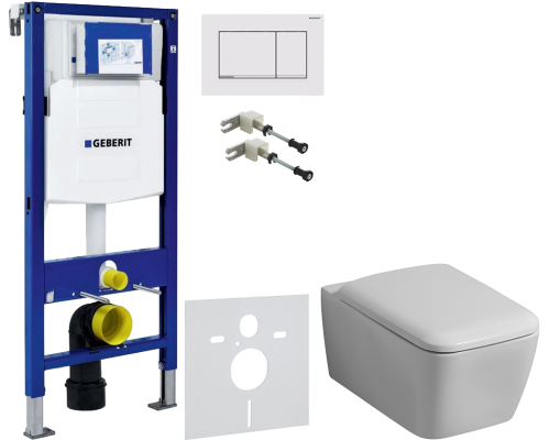 Комплект Унитаз подвесной Geberit iCon Square 201950000 + Крышка Square 571910000 + Крепления Duofix 111.815.00.1 к стене + Шумоизоляция 156.050.00.1 + Инсталляция UP 320 111.300.00.5 + Кнопка Sigma 30 115.883.JT.1 белая матовая, хром глянцевый