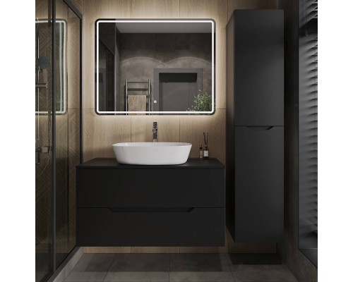 Мебель для ванной комнаты Orange Line 100 подвесная, 2 ящика, матовая черная с раковиной B08-500W