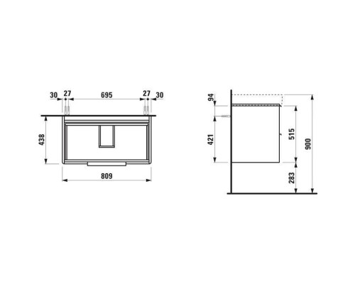 Laufen Base База с раковиной, 85x46см, подвесная, с 2 ящиками, цвет: белый глянцевый. 8.1396.5.000.104.1,  4.0239.2.110.261.1