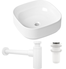 Комплект Раковина Lavinia Boho Bathroom Sink Slim 33311006 + Донный клапан Wellsee Drainage System 182138000 матовый белый + Сифон 182108000 белый