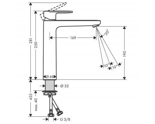 Hansgrohe Vernis Blend Смеситель для раковины, на 1 отв, высота 19см., цвет: хром. 71582000 Hansgrohe Vernis Blend Смеситель для раковины, на 1 отв, высота 19см., цвет: хром. 71582000