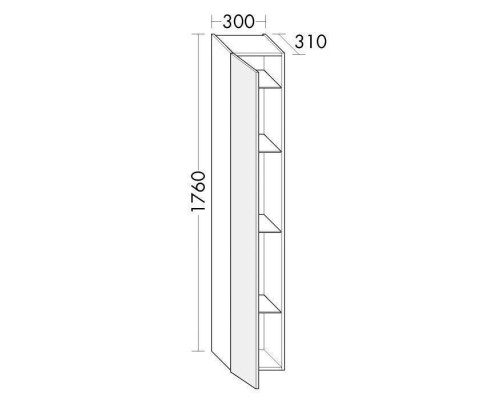Burgbad Sys30 Шкаф 30х31х176см, подвесной, 1 зеркальная дверь, 4 стекл. полки, левый, цвет: белый матовый. HSGY030L464