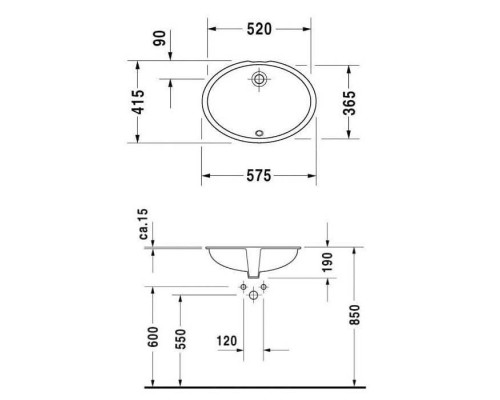 Duravit 1930 Раковина встраивания снизу, с переливом, цвет: белый. 0481570000 Duravit 1930 Раковина встраивания снизу, с переливом, цвет: белый. 0481570000