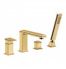 Gessi Eleganza Смеситель для ванны на 4 отверстия, с переключателем, изливом и ручным душем, цвет: золото. 46037#080