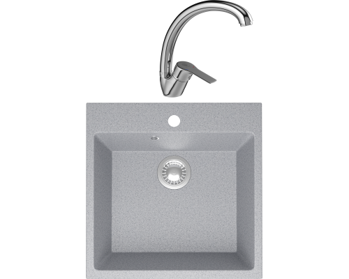 Комплект Мойка кухонная Domaci Болонья М-42-005 серая + Смеситель Равенна