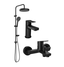 Комплект для ванной Смеситель STWORKI Кронборг S28010BK матовый черный + Стойка Хельсингборг S18180BK + Смеситель S28100BK матовый чёрный