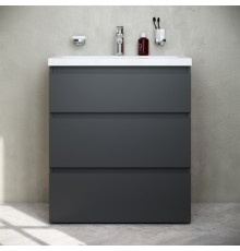 Тумба с раковиной AM.PM Gem S 75 графит матовый, напольная, с 3 ящиками