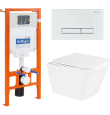 Комплект Унитаз подвесной BelBagno Due BB3103CHR/SC безободковый, с микролифтом, инсталляция BB002-80 с кнопкой BB018-GV-BIANCO