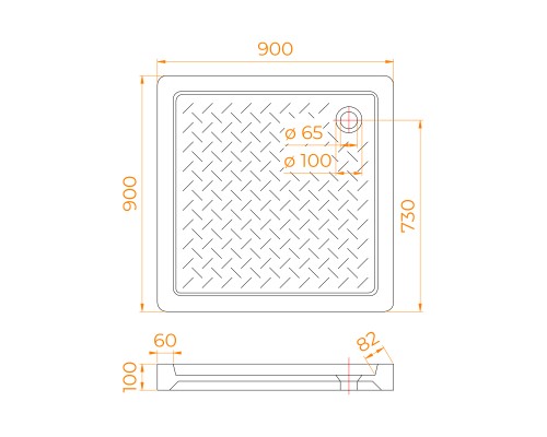 Поддон для душа квадратный керамический RGW CR  900x900